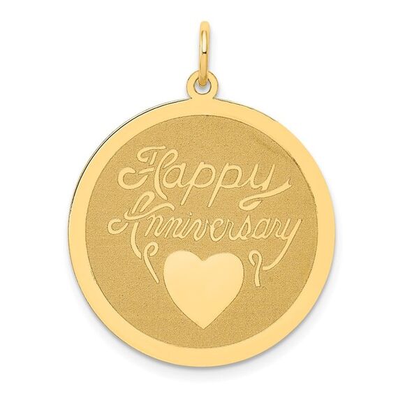14k Yellow Gold Happy Anniversary Circle Heart Pendant 24mm
